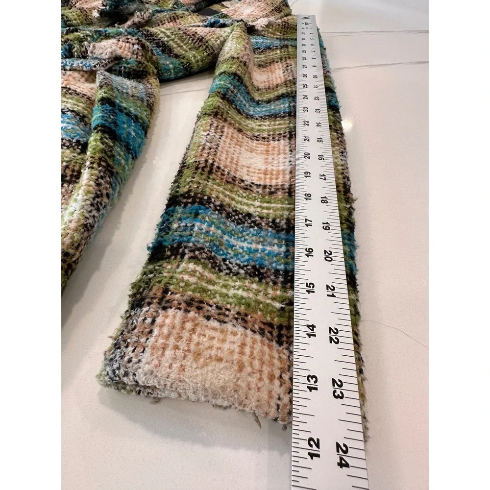 Anthropologie Nick &‎ Mo Retro Tweed Plaid Wool Flare Coat Small Fringed Boho
